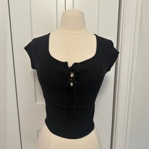 Black Vestique Crop Top With Cap Sleeves